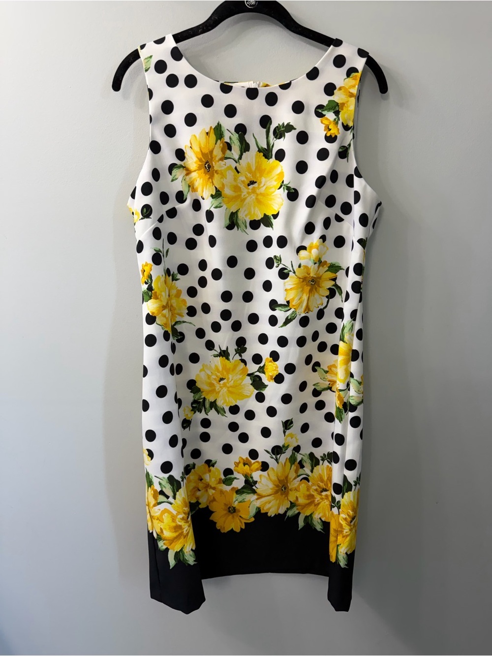 AGB Yellow Black White Sleeveless Floral Polka Dot Sheath Dress Size 8 - Women